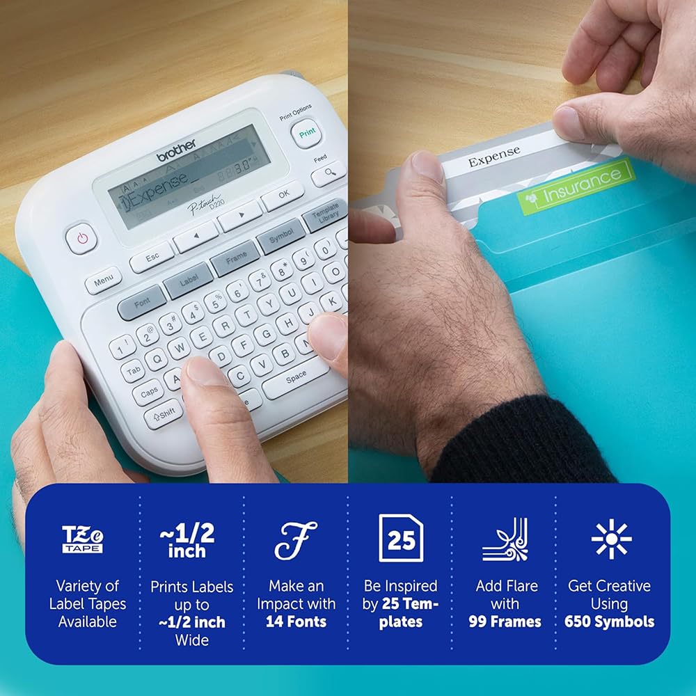Brother P-Touch PTD220 Portable Label Maker for Home & Office Organization with Carrying Storage Case