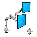 Mount-It! Dual Monitor Mount - Monitor Stands for 2 Monitors, Computer Arms on Desk Stand, Gas Spring Height Adjustable Desk Mount in Silver, VESA 75