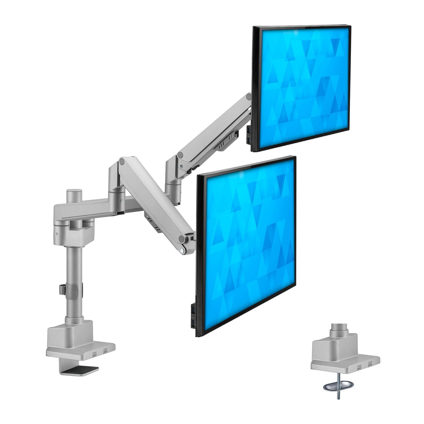 Mount-It! Dual Monitor Mount - Monitor Stands for 2 Monitors, Computer Arms on Desk Stand, Gas Spring Height Adjustable Desk Mount in Silver, VESA 75