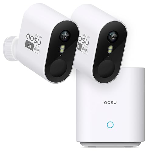 aosu Security Cameras Wireless Outdoor Home System, True 2K HD Night Vision, No Subscription Required, Long Battery Life, 166° Wide View, Spotlight