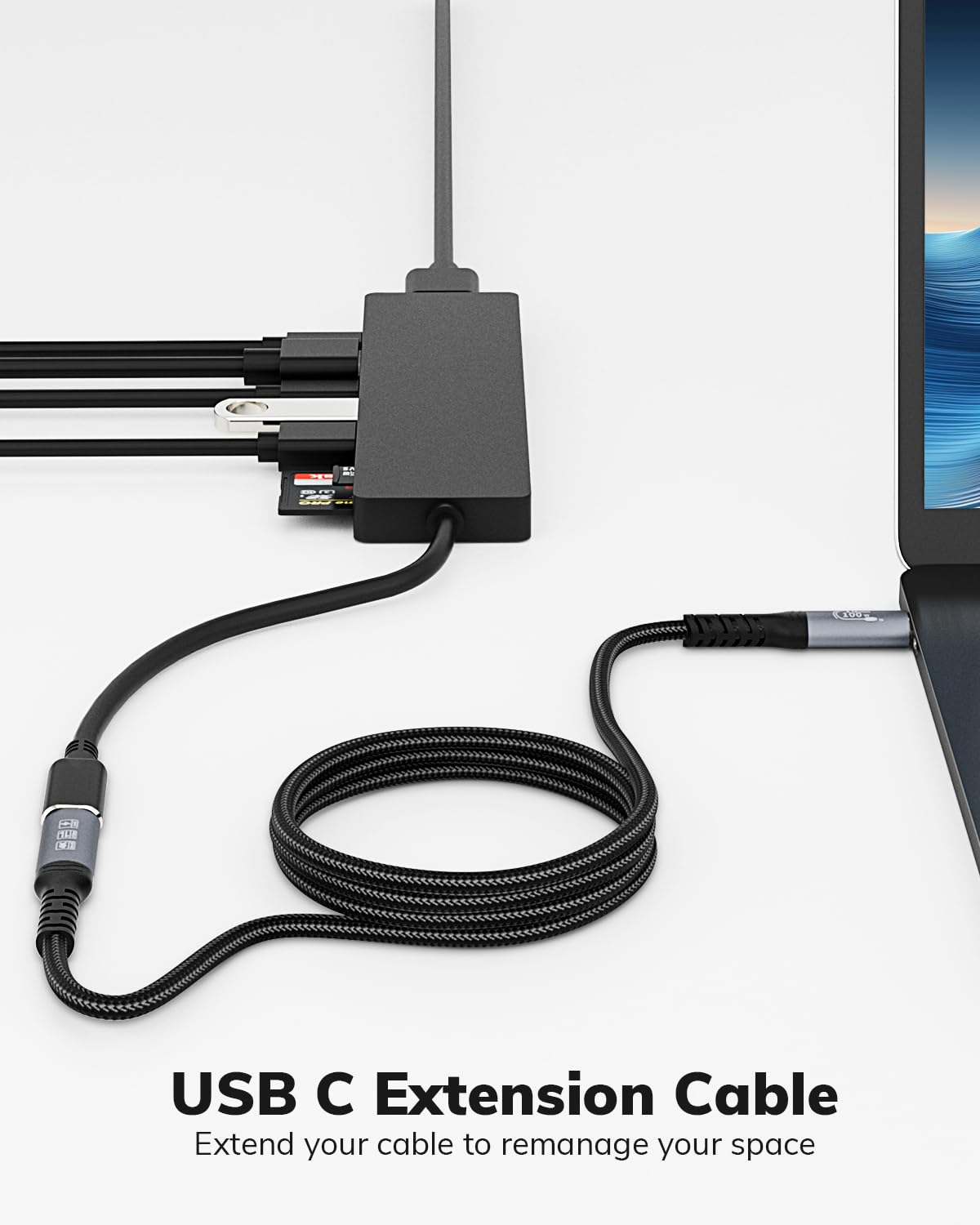 Jnoheefye USB C Extension Cable - 10Gbps Data Transfer, 100W Fast Charging, 4K Video Support, 1FT, 2FT, 3.3FT, 20FT Length, Compatible with MacBook