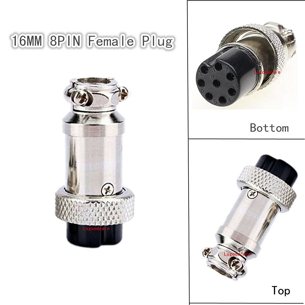 Lsgoodcare 10Pairs 16mm 8 Pin Din Female/ Male Aviation Connector Plug with 10Pcs Aviation Caps , 5A GX16 Metal Chassis Connector Socket