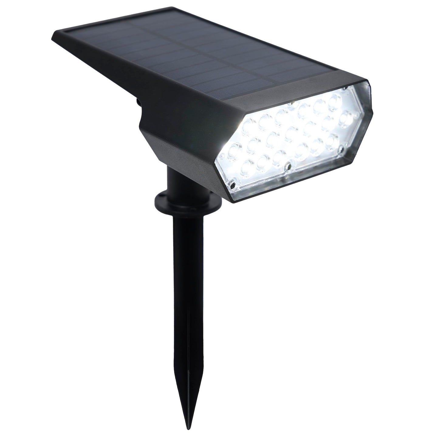 Alpine Corporation 11" Tall Outdoor Solar Pathway Spotlight Stake with Bright White LED Light, Black