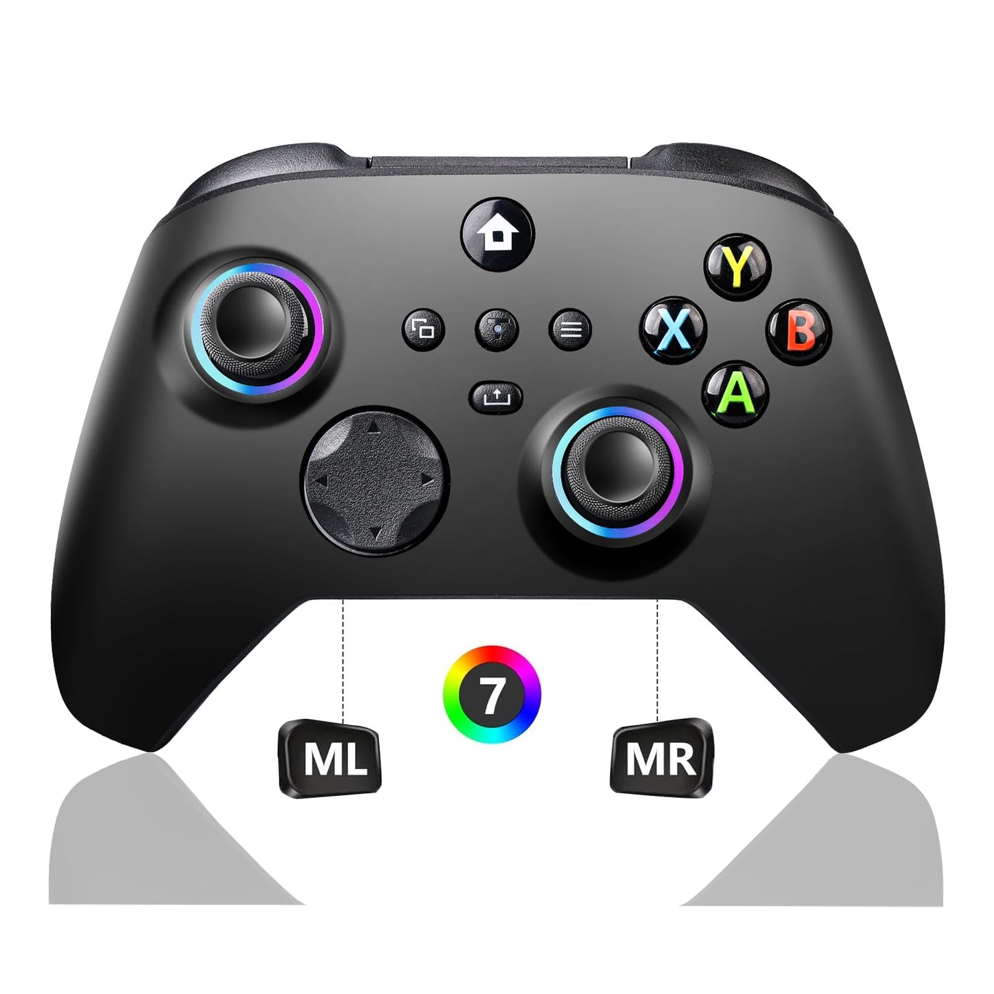 QEUVOON Wireless Controller with 8 Colors RGB Light for Xbox Controller,Xbox One Series X|S,PC Windows,Dual Vibration/Turbo/Programmable,Stable