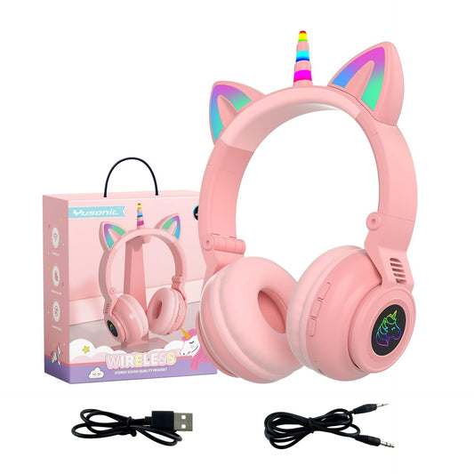 YUSONIC Unicorn Kids Headphones for Girls, Unicorn Bluetooth Headphones Foldable for Girls Toddlers Tablet/pad/Amazon fire,Light Up Kids Wireless…