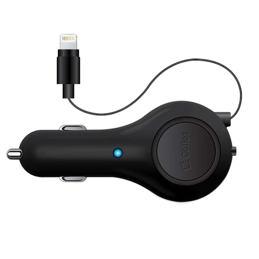 Cellet Retractable Car Charger with Lighting Cable Compatible to Lightning with Apple iPhone 14 Pro Max Plus 13 12 SE11 Xr Xs X iPad Pro Air Mini…