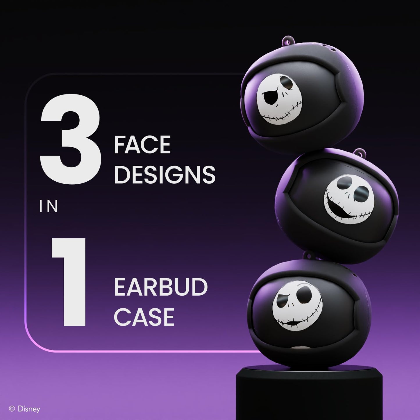 iJoy The Nightmare Before Christmas Wireless Earbuds W/Charging Case | Rotating Earbud Case Features 3 Jack Skellington Designs | Jack Skellington…