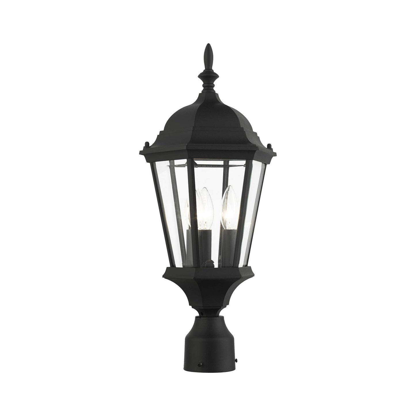 Livex Lighting 7563-14 Hamilton 3 Light Black Cast Aluminum Outdoor Post Head Lantern with Clear Beveled Glass