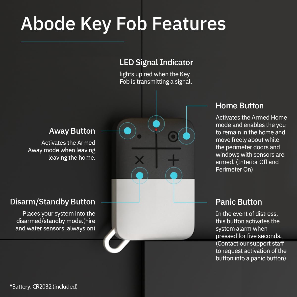 Abode Key Fob | Arm & Disarm Your abode System On The Go with The Touch of a Button - Works with All Abode Security Systems