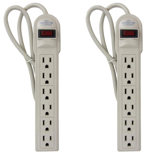 Sunlite 41546-SU 2 Pack Power Strip with Surge Protection, 270 Joules, 6-Outlets, 3-Foot Cord, Plastic, For Home, Office, Dorm Rooms, UL Listed, Ivory