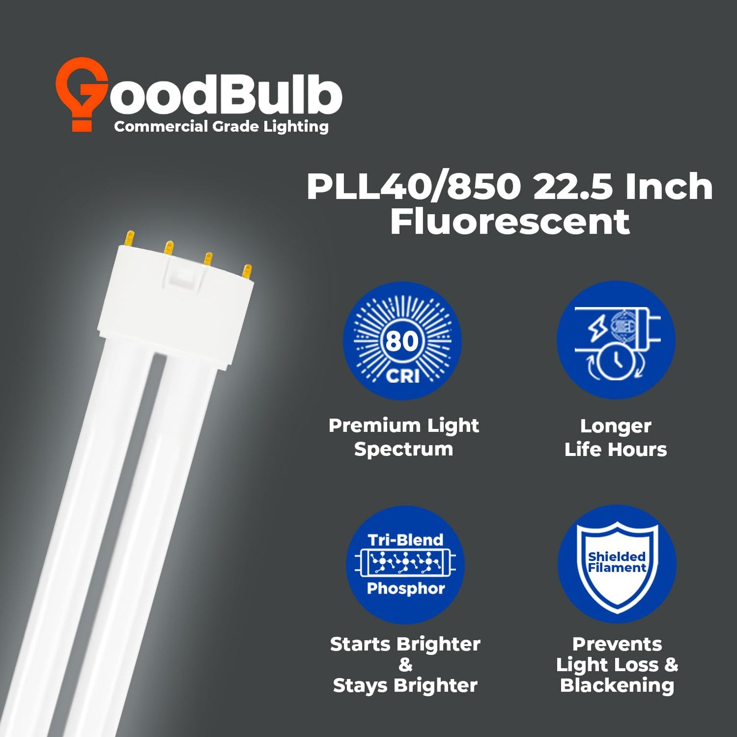 GoodBulb PLL40/850 40W 22.5" Twin Tube Compact Fluorescent Light Bulb 4-pin 2G11 Base 5000K Daylight 2800 Lumen 36000 Hour Long Life Biax Pack of 10