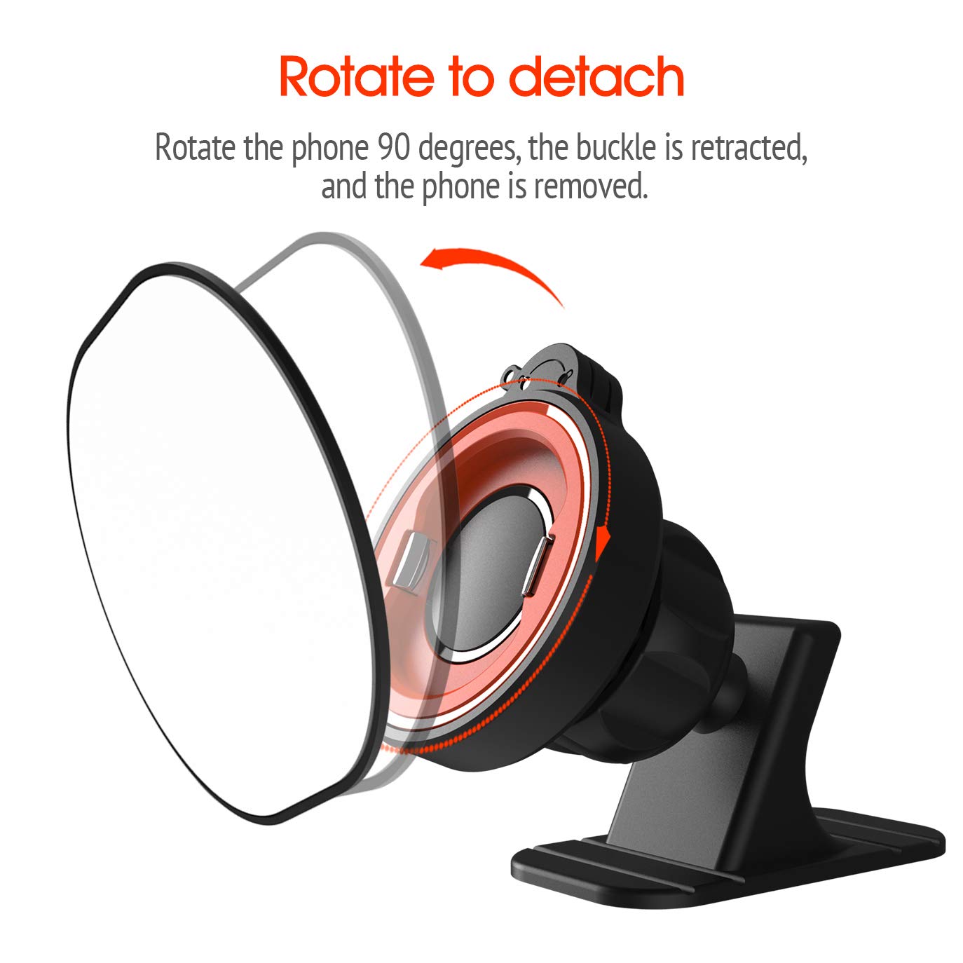Car Phone Mount Without Magnetic, Stick On Dashboard 360° Rotatable Universal Cell Phone Holder with Ultra-Lock Quick Mount Strongest Adhesive