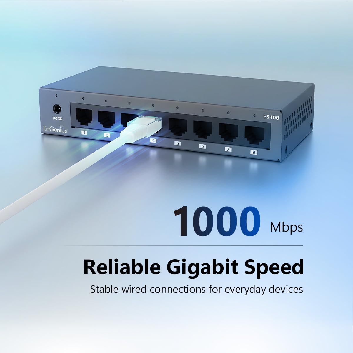 EnGenius 8-Port Gigabit Unmanaged Switch (ES108) | 5X GE Ports high-Speed Connections | Plug and Play | fanless Silent Operation | IEEE 802.3az Energy