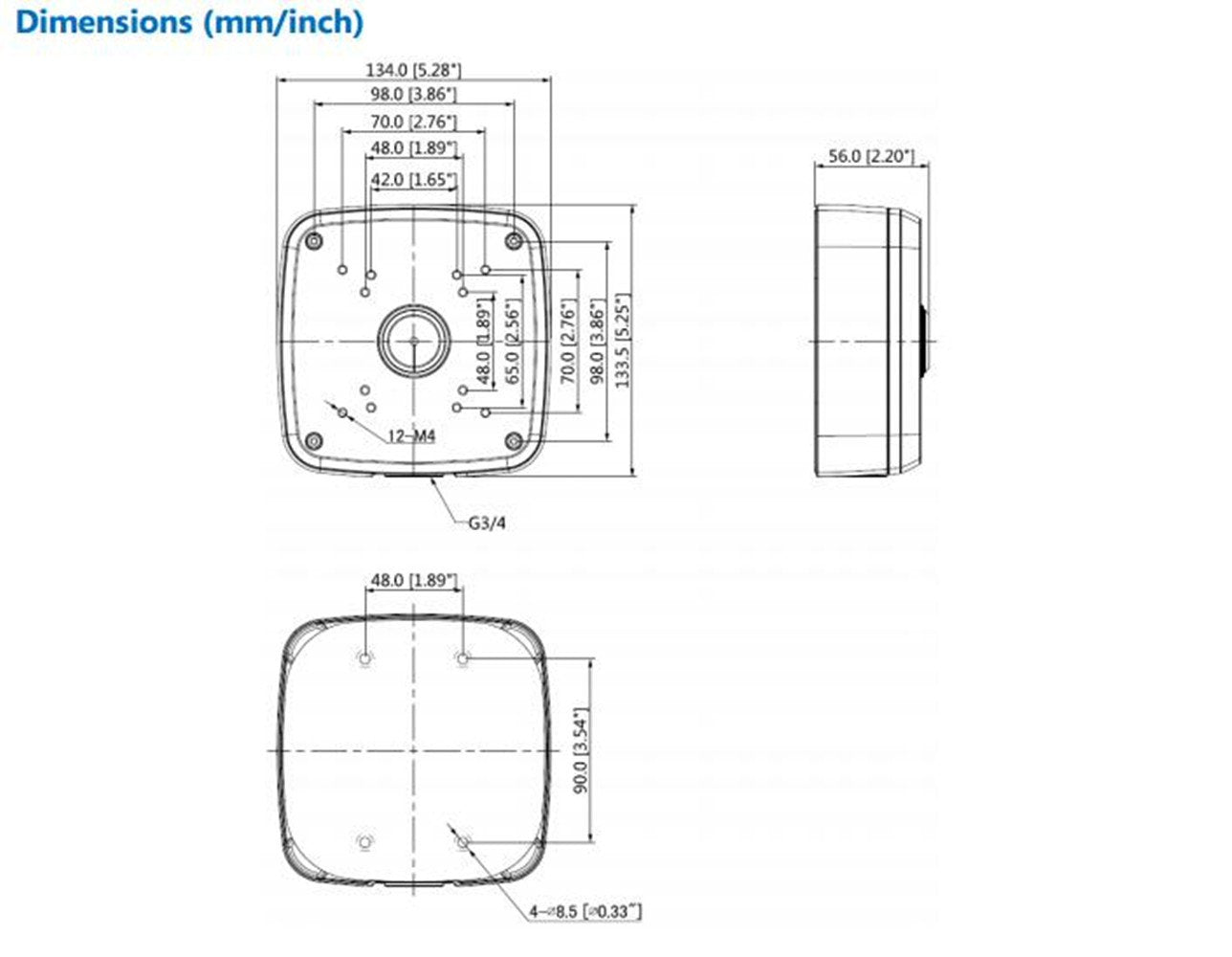 PFA121 Aluminum Junction Box Brackets for Security IP Bullet Cameras HAC-HFW1100R/ HFW2220R/HDW1100R
