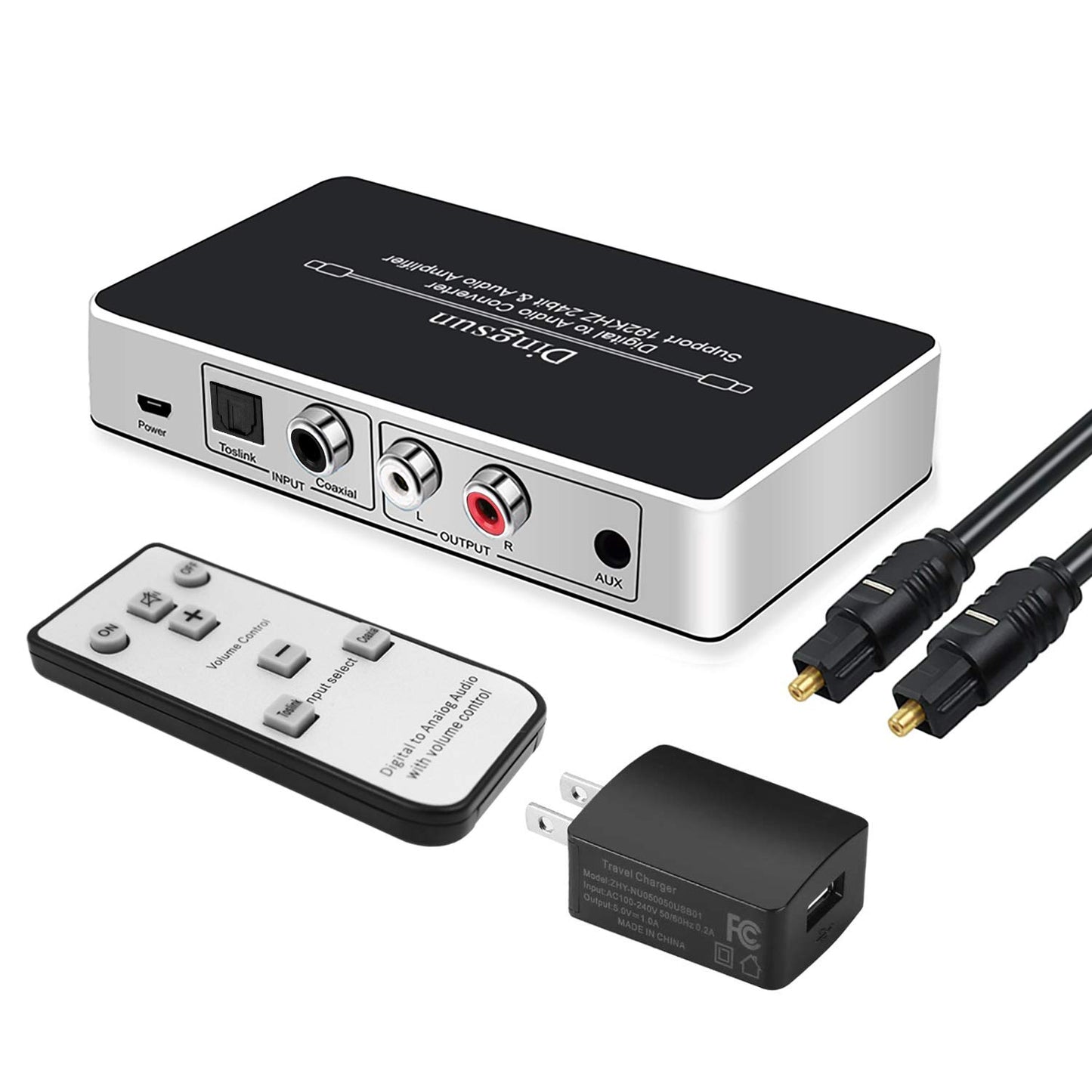 Dingsun Digital to Analog Audio Converter Optical to Analog Converter with IR Remote, DAC Converter Support 192KHz/24bit Compatible with DVD, PS