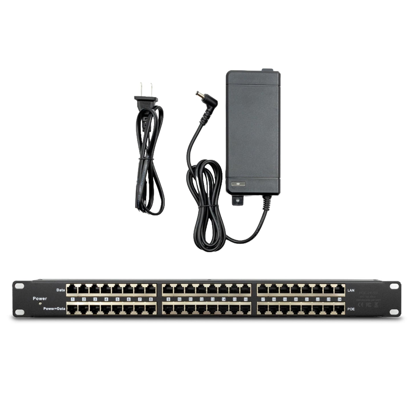 PoE Texas 24 Port PoE Injector with 48v120w Power Supply - 10/100 Data - Rack Mount - Add Passive Mode B 802.3af PoE to a Non PoE Switch for VoIP