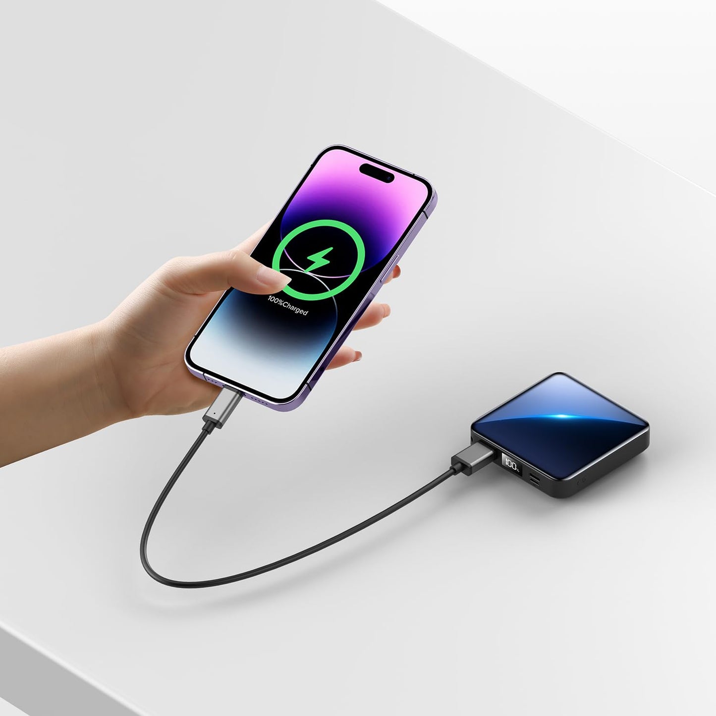ummz Portable Charger with Built-in Cable,12000mAh 22.5W Fast Charging Small Power Bank,USB C Input/Output with Smart LED Display,External Battery