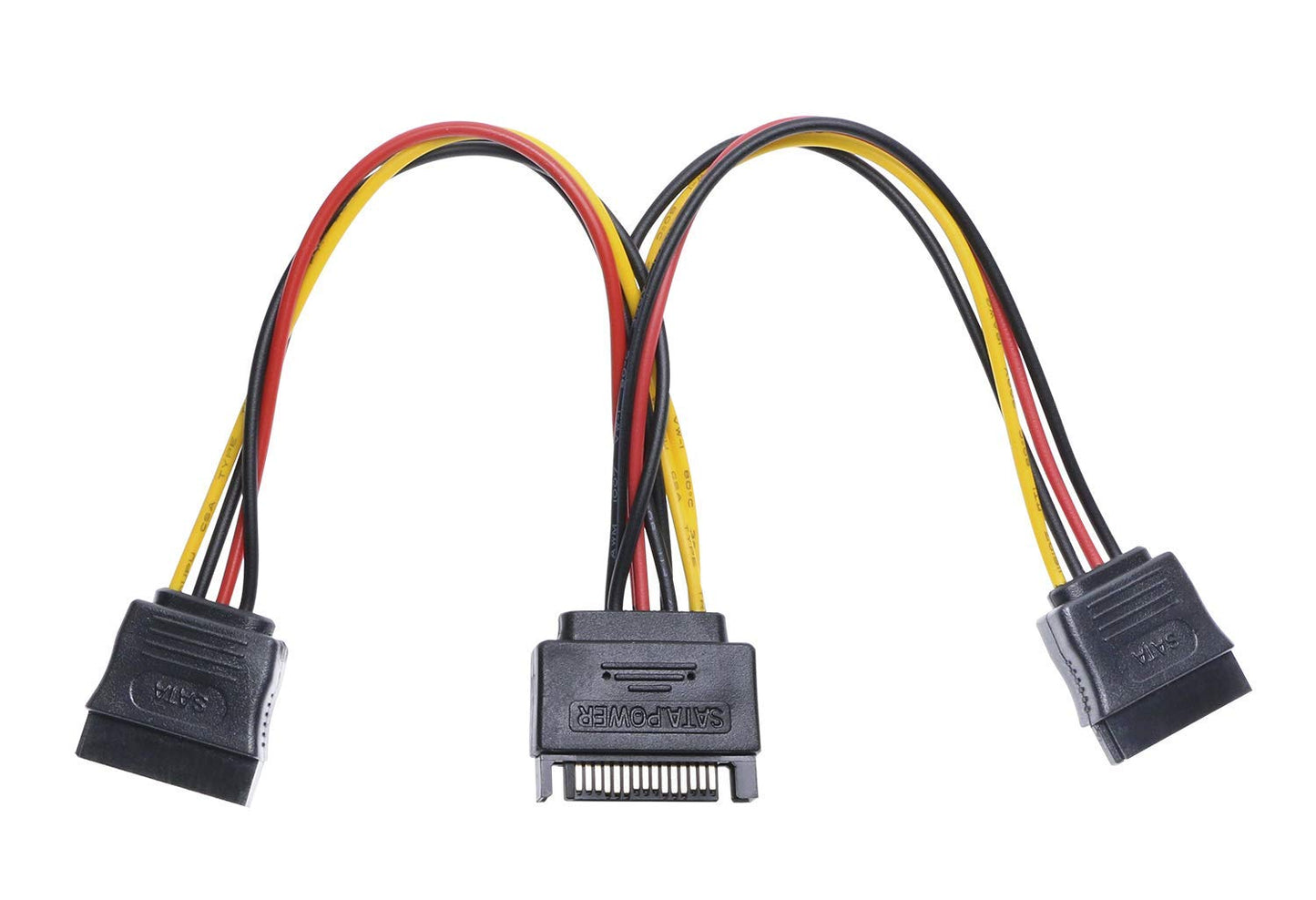 Mini Skater 7.87 Inch Length SATA Power Cable 15-Pin Male to 2 x 15-Pin Female Power Extension SATA Y Splitter Cable Adapter Line for Chassis and Hard