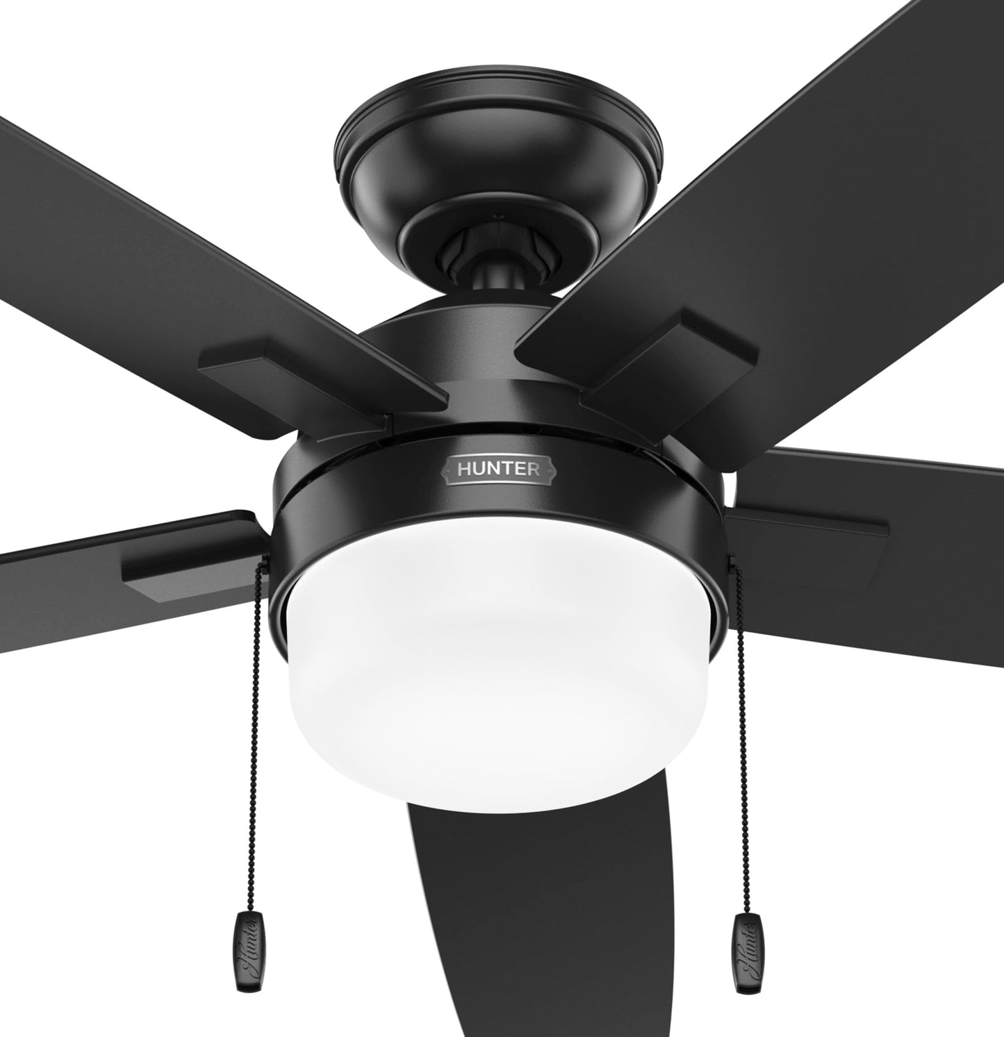 Hunter Fan 52 Inch Matte Black Ceiling Fan with Light and Pull Chain, indoor ceiling fan for Bedroom, Living Room/Family Room, Dining Room, Kitchen