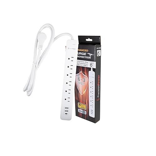 Precision Power Surge Protector Extension - Heavy Duty 6-Feet Cord with 6 Outlets, 3 USB Ports, Multi-Outlet Use w/LED Lights Indicator, Ideal