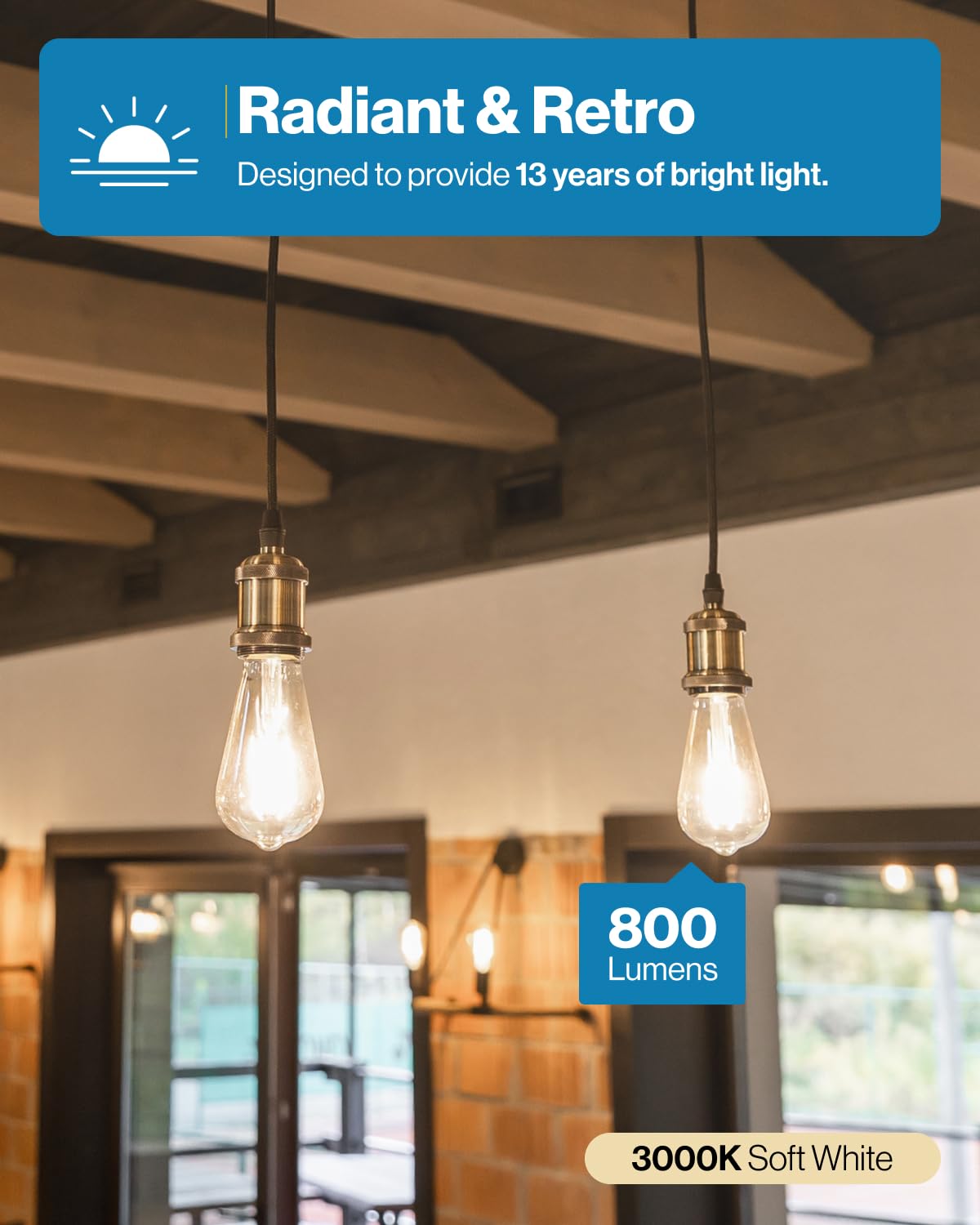 Sunco 8 Pack Edison Bulbs LED ST64 (ST19) Clear Glass Filament, Dimmable