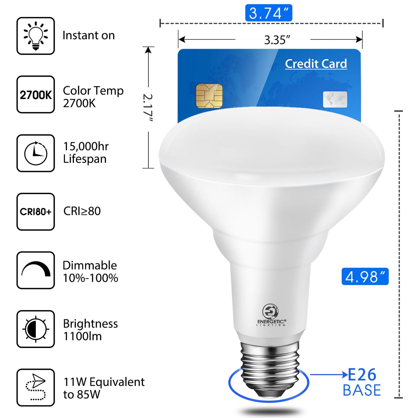 Energetic 6 Pack BR30 LED Light Bulbs,Indoor Flood Lights 1100LM, 11W(85W Equivalent),Dimmable,Soft White 2700K,E26 Standard Base, Recessed Can Light