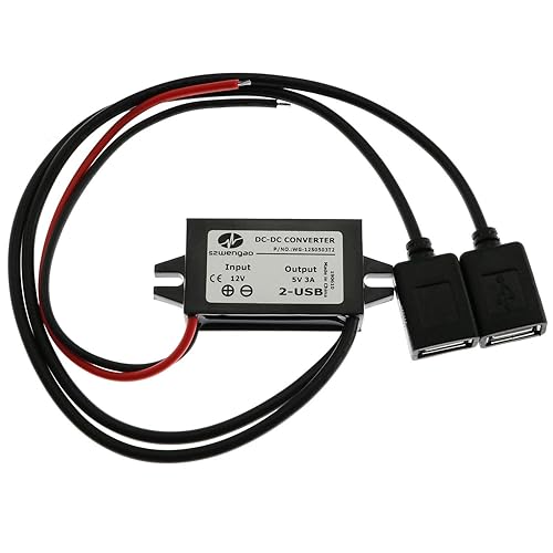 E-Outstanding 1PC DC Converter Module 12V to 5V 3A 15W Regulator Step Down Car Power Converter with Double USB Cable DC Buck Converter