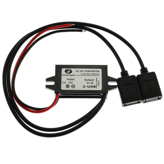 E-Outstanding 1PC DC Converter Module 12V to 5V 3A 15W Regulator Step Down Car Power Converter with Double USB Cable DC Buck Converter
