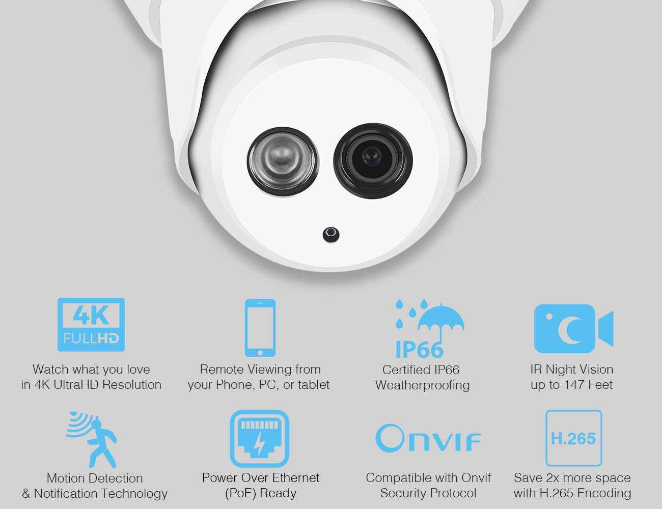 UltraHD 4K (8MP) 2.8mm Turret PoE IP Security Camera, Day/Night, IR, H.265