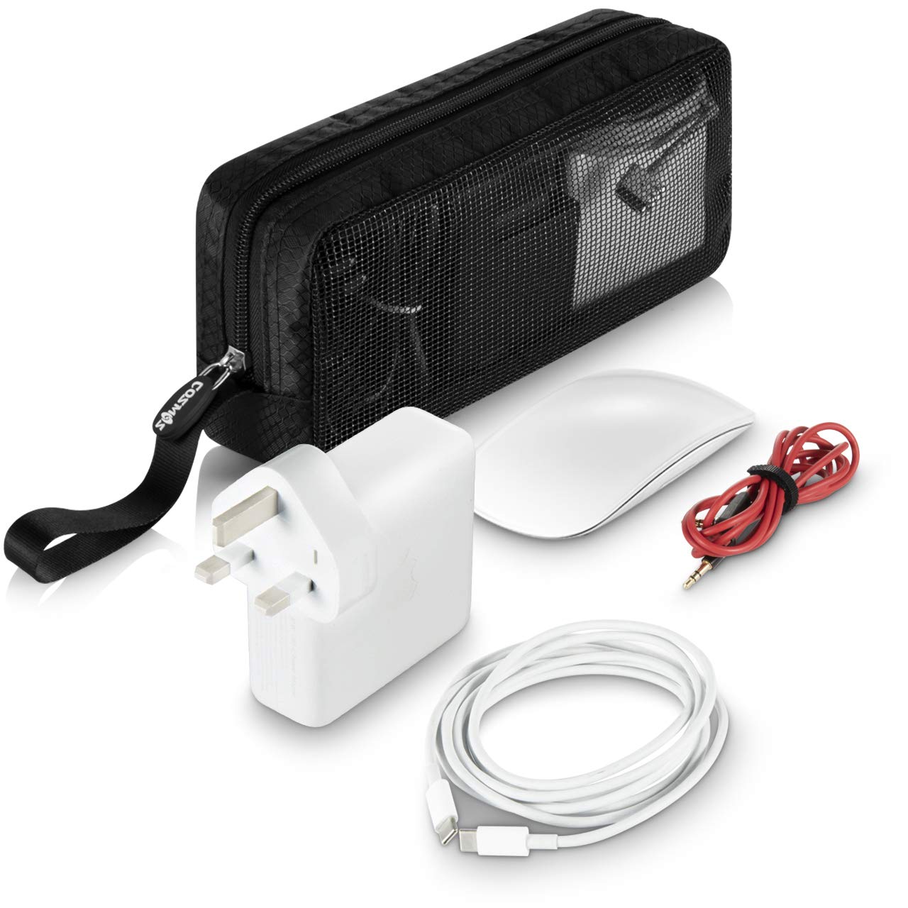 CM Travel Cable Organizer Case Portable Computer Accessories Zipper Mesh Pouch for Holding Laptop Mouse, Power Bank, USB, Adapter, Charger, Cellphone