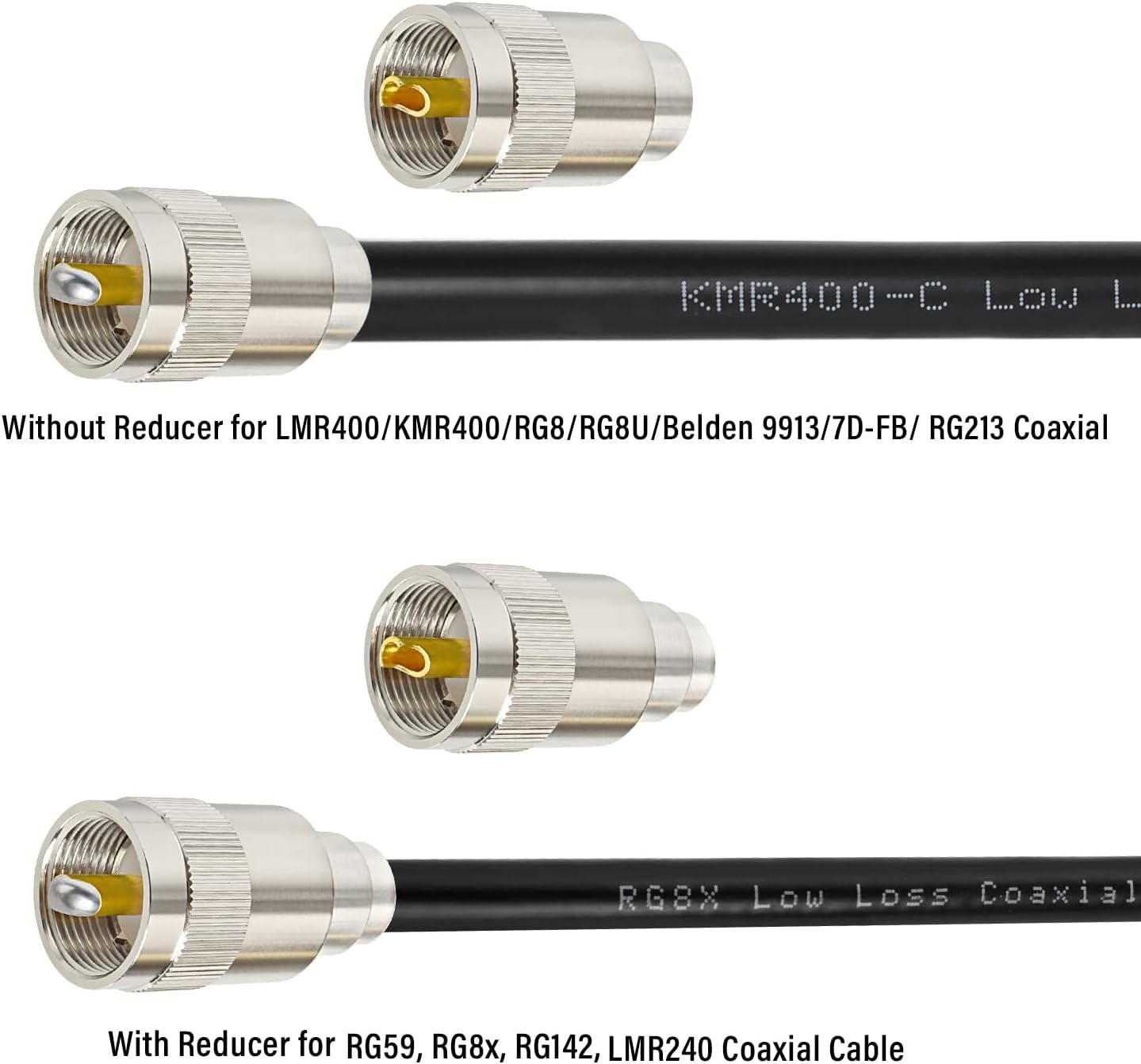 XRDS -RF PL-259 UHF Male Solder Connector Kit with UG-176 Reducers, Nickel Plated RF Coax Connector for RG8, RG213, LMR400, Belden 9913, KMR400, RG8X