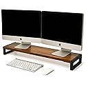 Dual Monitor Stand Riser for Desk - 40” Wide Walnut Solid Wood Desk Riser with Metal U-Legs, Scratch-Resistant, Hassle-Free Assembly