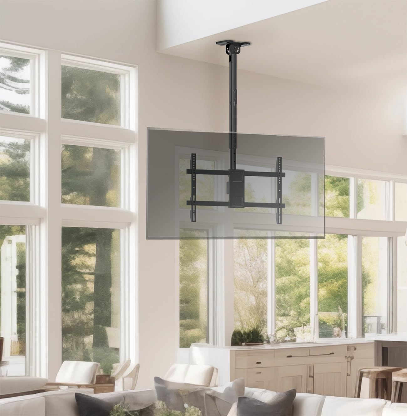 VIVO Ceiling Swivel TV Mount for 43 to 86 inch Screens, Telescoping Height Adjustment with 3ft Extension Pole, Fits Pitched/Vaulted Roof, Holds 132
