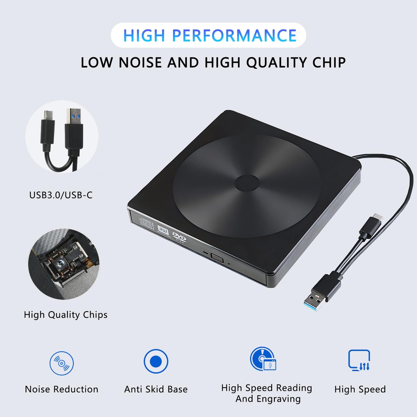 LpartsXpert CD/DVD External Drive USB 3.0 & Type-C Portable External CD/DVD Burner for Mainstream Computer Systems Such As Windows 11/10/8/7 /