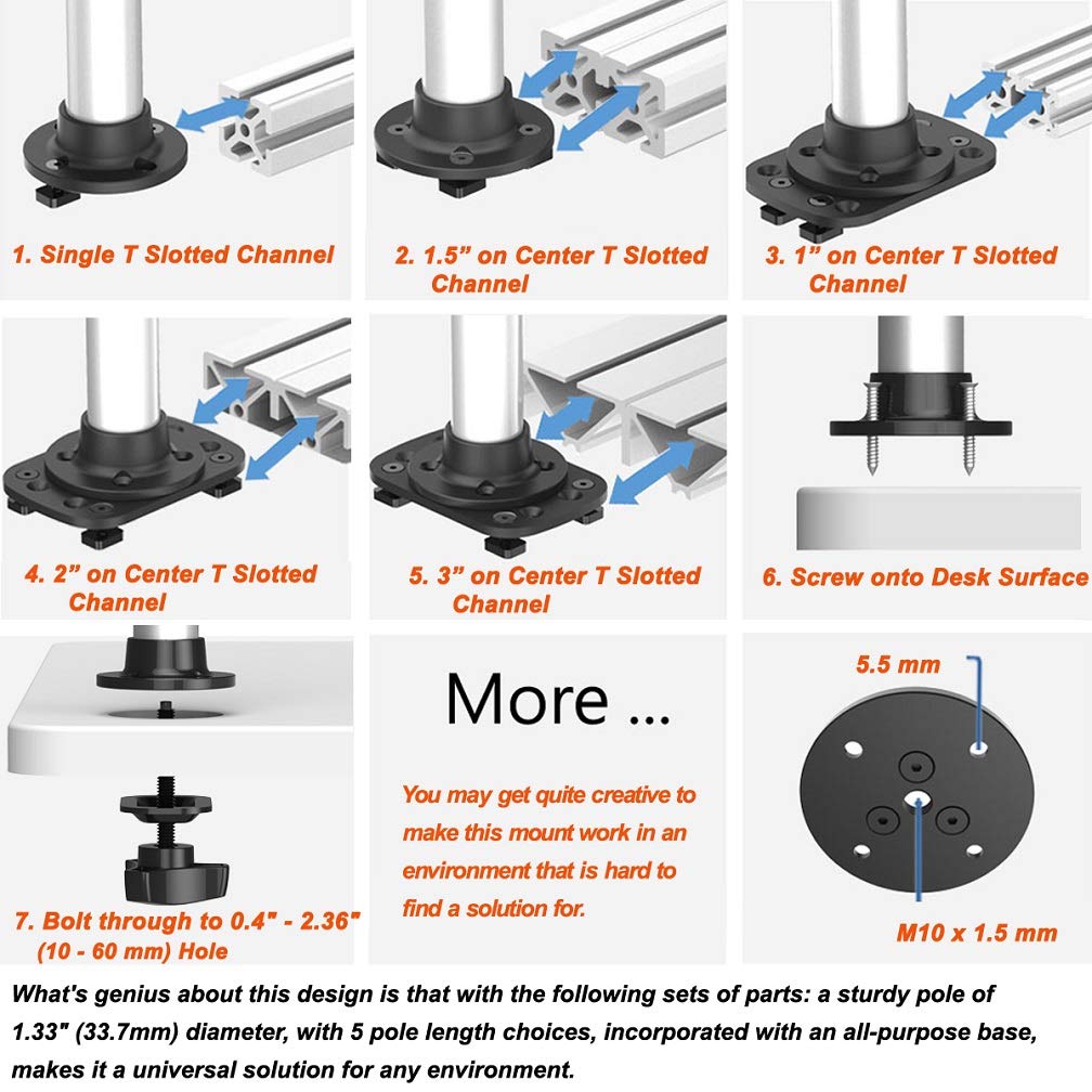 Cotytech Aluminum Extrusion VESA Mount Quick Release with Dual Arm (BL-PT305)