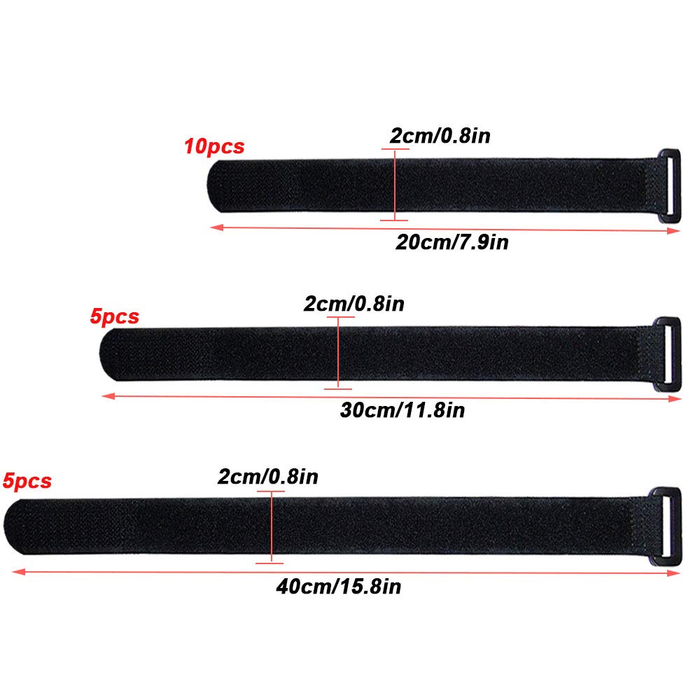 FULARR 20Pcs Cable Straps, Reusable Cable Ties & Cinch Strap Set, Multipurpose Hook and Loop Straps Fastener, Cable Storage Organizer, 3 Different