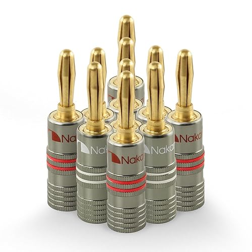 Nakamichi Ultimate Series 24K Gold Plated Beryllium Red Copper Banana Plug 12-18 AWG Gauge Size 4mm Connector for Speakers Wire Amplifiers Hi-Fi Sound