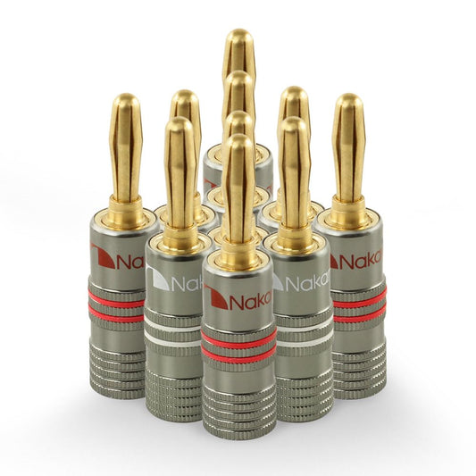 Nakamichi Ultimate Series 24K Gold Plated Beryllium Red Copper Banana Plug 12-18 AWG Gauge Size 4mm Connector for Speakers Wire Amplifiers Hi-Fi Sound