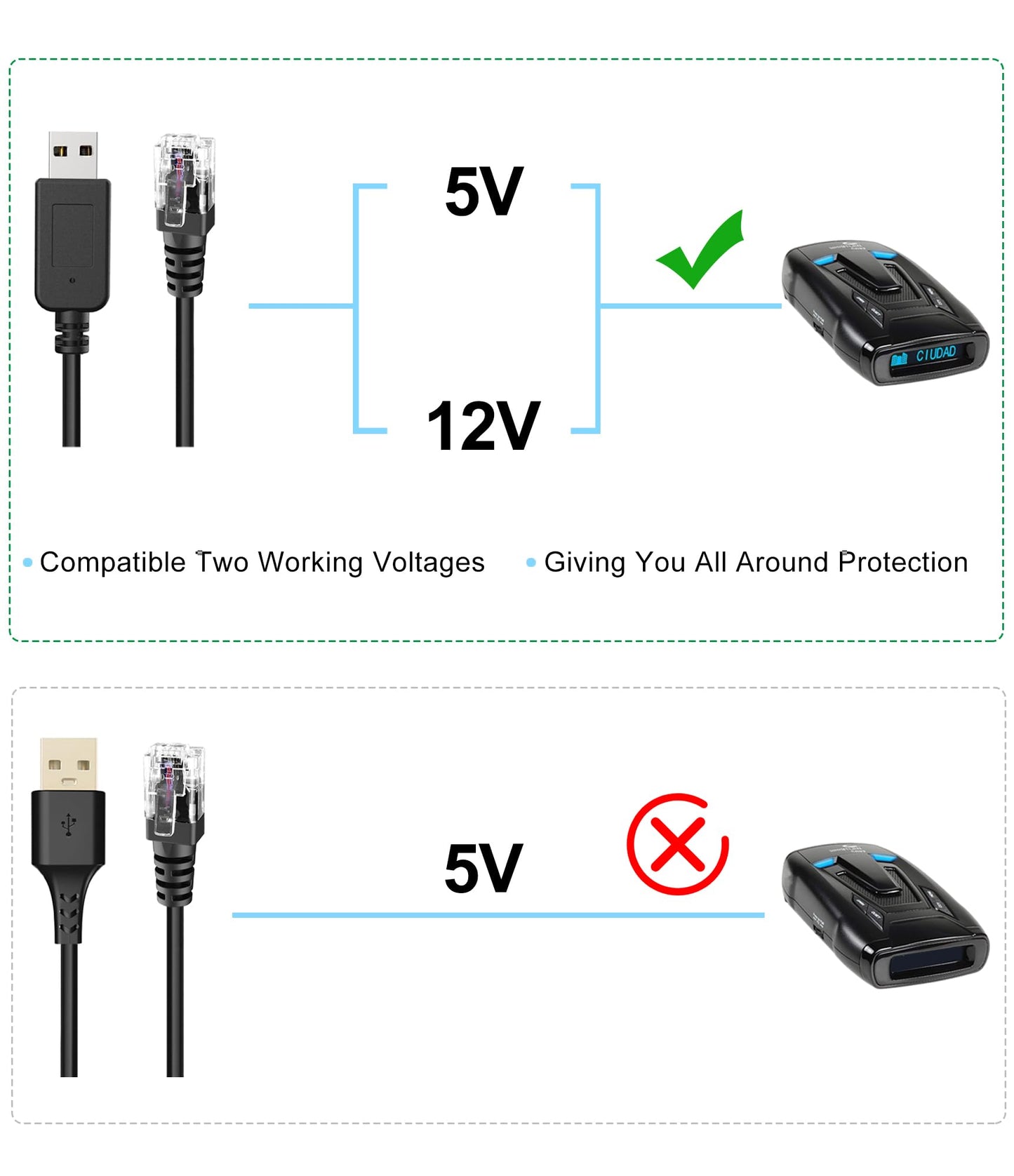 Radar Detector Cable,USB to RJ11 Plug Cable,Replacement Power Cable for Radar Detectors,Compatible with Unide R3/7/1,Escort 360 Passport