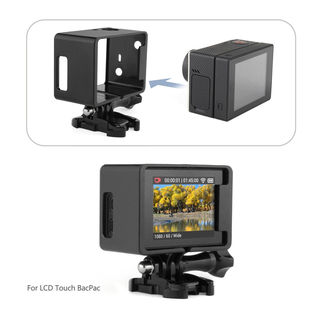 SOONSUN Extended Frame Mount Housing Case for GoPro Hero 4/3+/3 - Compatible with LCD BacPac & Battery Extension - Includes Mounting Buckle & Thumb