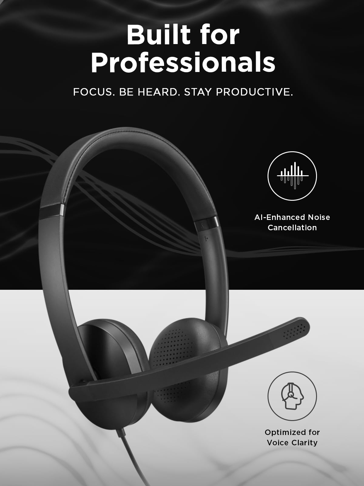 Lenovo Wired VoIP Headset 5000 for Microsoft Teams - USB C & USB A Plug and Play, AI Noise Canceling Microphone, Lightweight Over Ear Design
