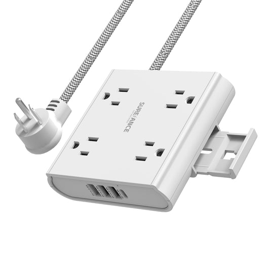 4-Outlet Power Strip with USB C-SUREANCE Surge Protector, 4 USB Ports, 1050J, 5FT Extension Cord, Flat Plug, Wall Mountable, ETL Listed - Desktop