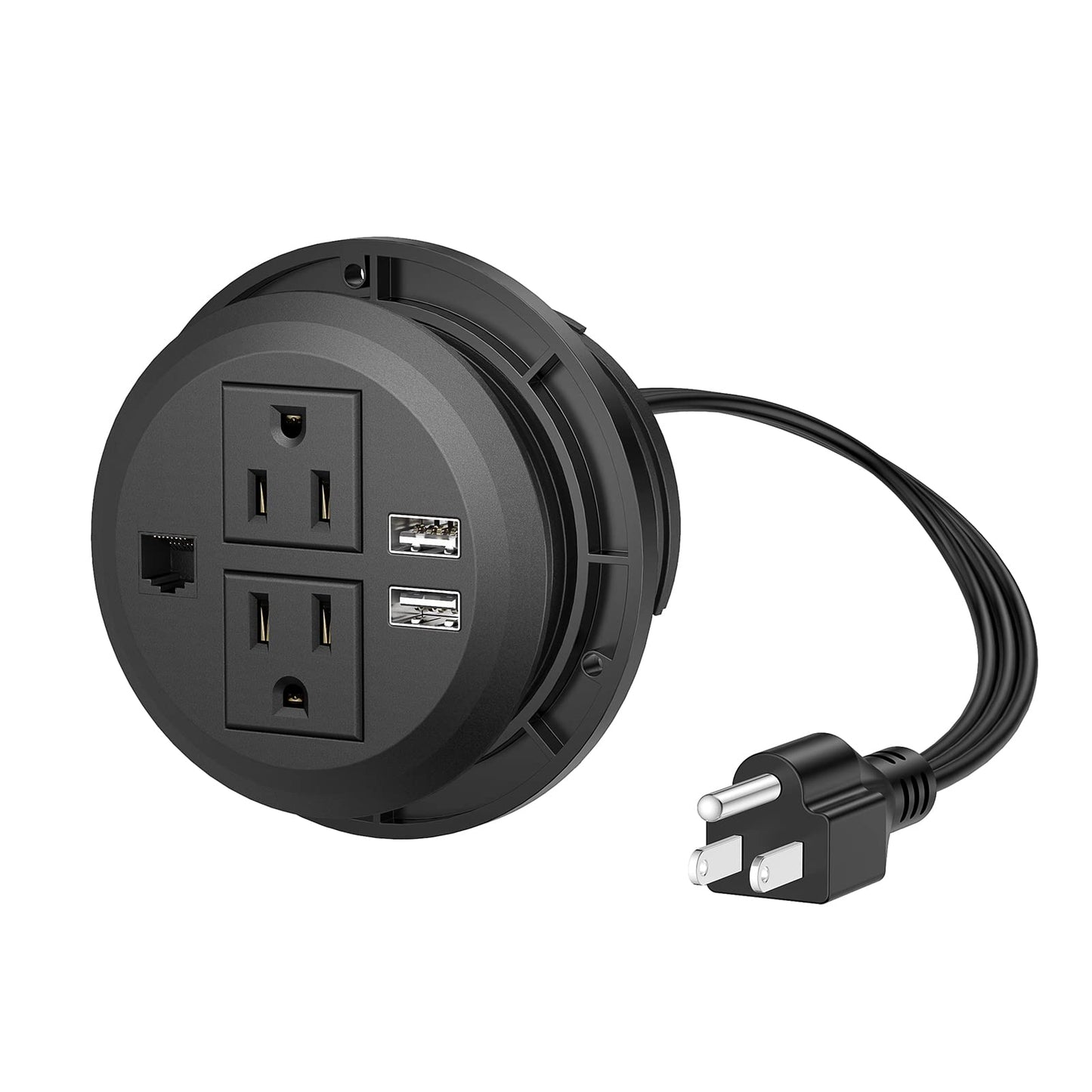 Desktop Power Grommet 3 inch, Desk Power Outlet Socket Recessed Power Strip with 2 AC Outlet & 2 USB Ports for Computer, Table, Kitchen, Office