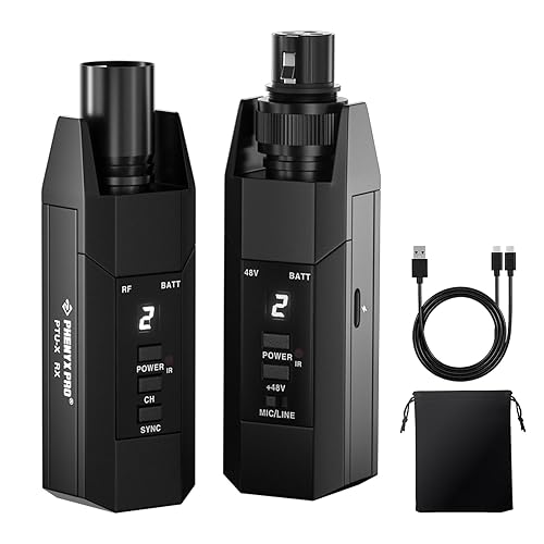 Phenyx Pro Plug-on XLR Wireless Transmitter Receiver System, Wired-to-Wireless Microphone System w/ 16 UHF Frequencies, Auto-Scan, XLR Microphone