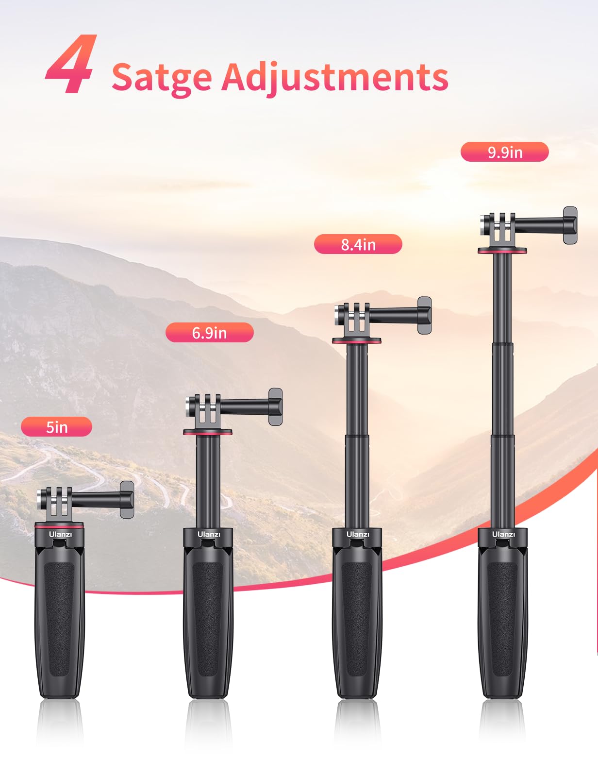 Extendable Selfie Stick for Action Camera, Portable Vlog Selife Stick Tripod Handle Grip Stand Action Camera Vlog Accessory Kits