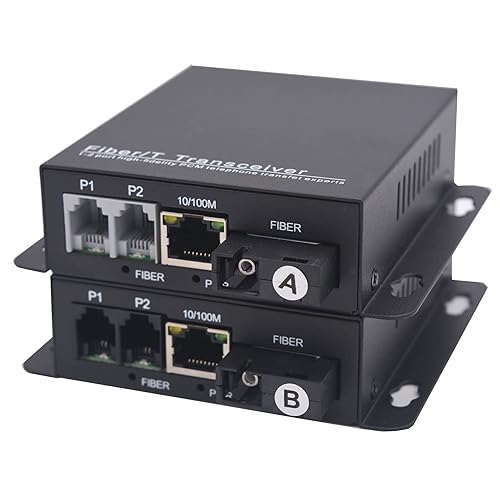Wekuant 2 x RJ11 Telephone and 10/100 Mbps Ethernet Over Fiber Converter - POTS to Fiber Optic Extender, Universal Single Mode up to 20Km(12.4 mi)
