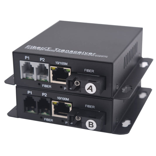 Wekuant 2 x RJ11 Telephone and 10/100 Mbps Ethernet Over Fiber Converter - POTS to Fiber Optic Extender, Universal Single Mode up to 20Km(12.4 mi)
