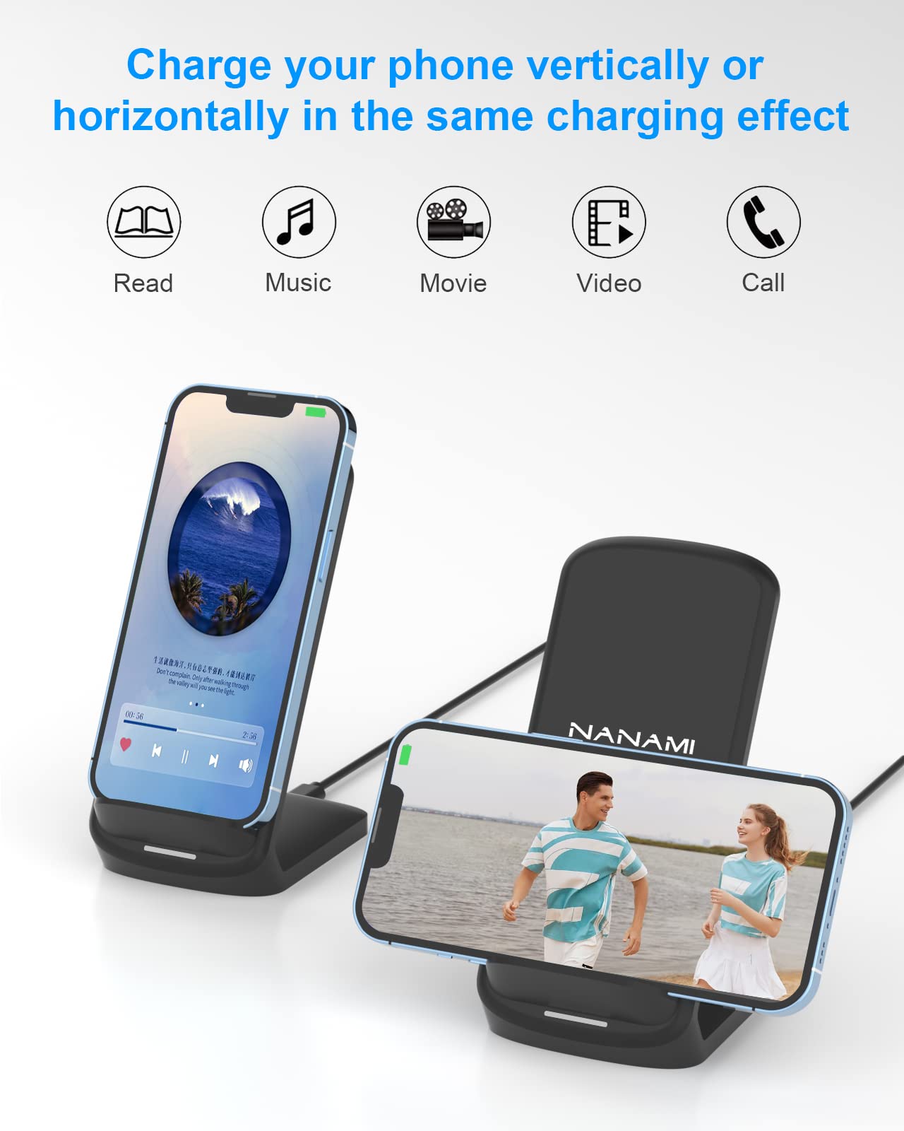 NANAMI Upgraded Fast Wireless Charger, Wireless Charging Stand Compatible with Samsung Galaxy S26/S26+/S25/S24/S23/S22/S21 & Phone Charger Dock