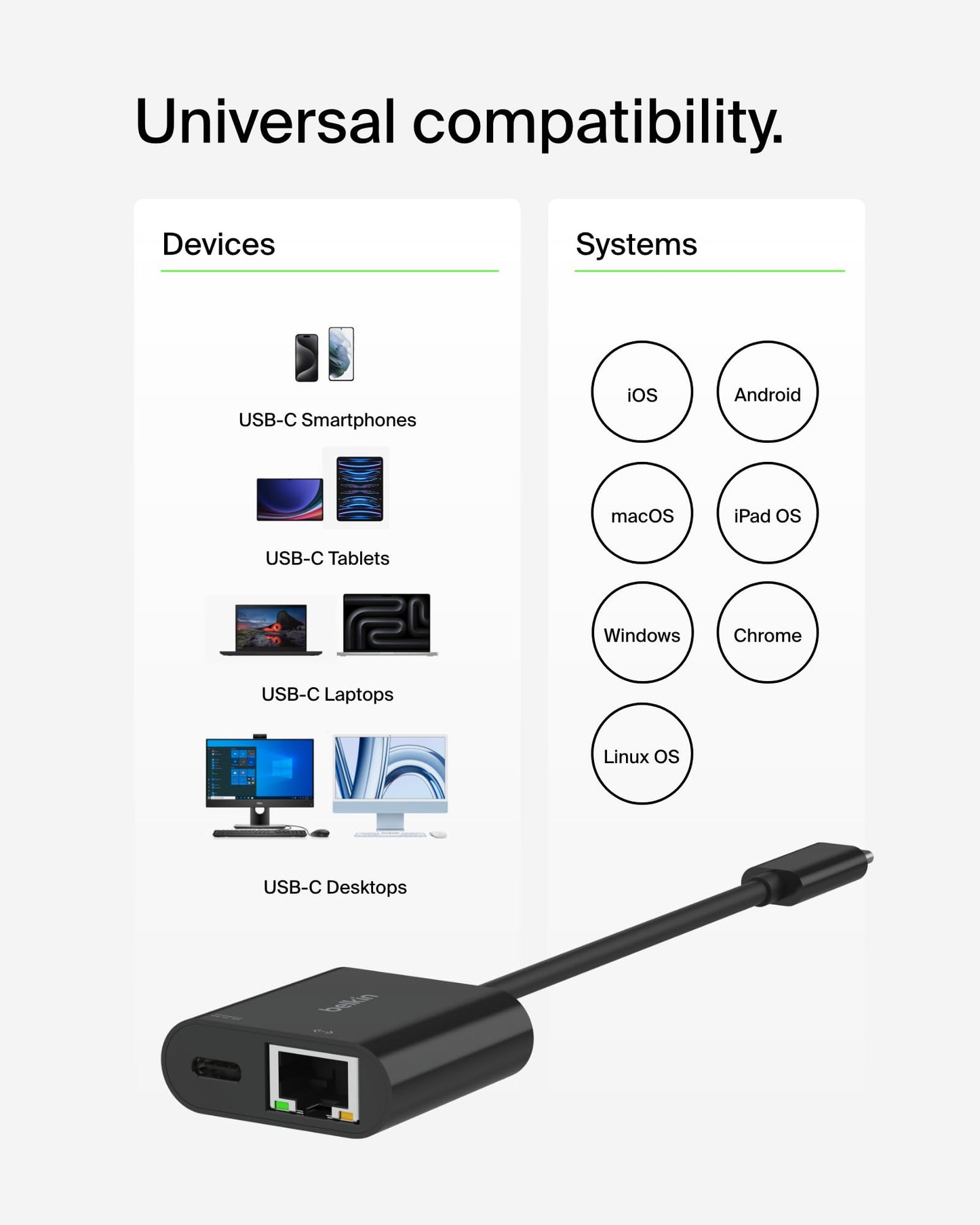 Belkin USB-C Ethernet + Charge Adapter 100W for iPhone 17, Samsung & More