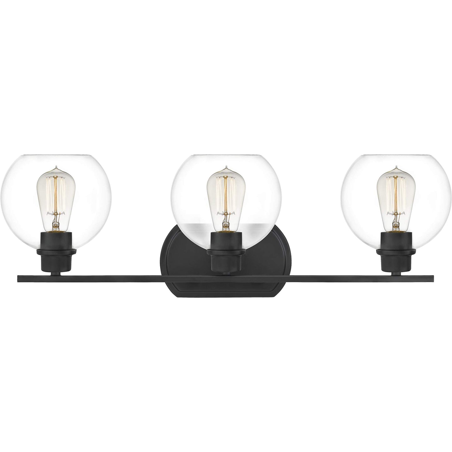 Quoizel Pruitt Transitional Vanity Lights, 26.25 Inch 3-Light Matte Black Bathroom Lighting Fixtures Over Mirror, Wall Mount Light for Bathroom
